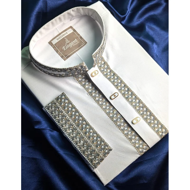 Arctic White Scallop-Border Panjabi